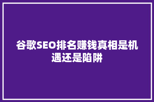 谷歌SEO排名赚钱真相是机遇还是陷阱