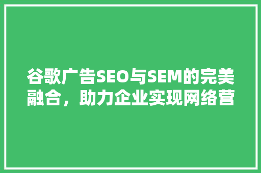 谷歌广告SEO与SEM的完美融合，助力企业实现网络营销新突破