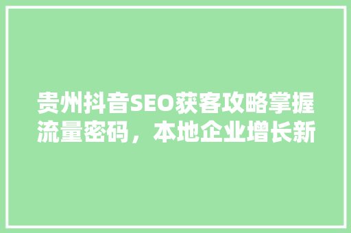 贵州抖音SEO获客攻略掌握流量密码，本地企业增长新篇章