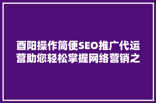 酉阳操作简便SEO推广代运营助您轻松掌握网络营销之路