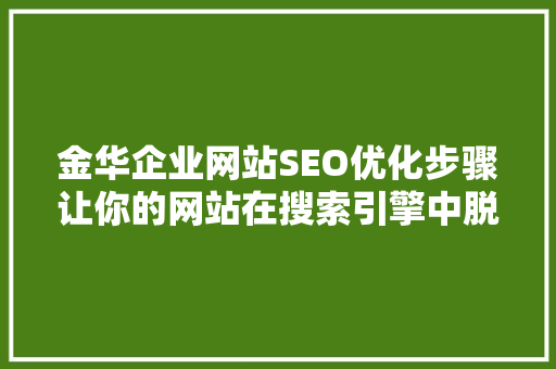 金华企业网站SEO优化步骤让你的网站在搜索引擎中脱颖而出
