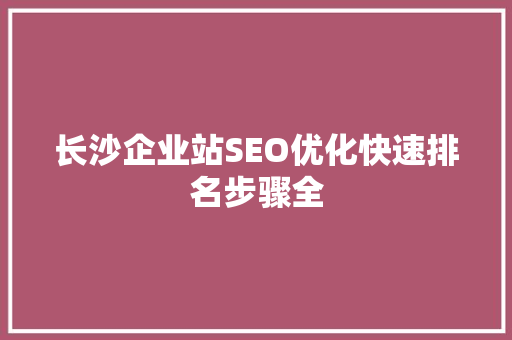 长沙企业站SEO优化快速排名步骤全