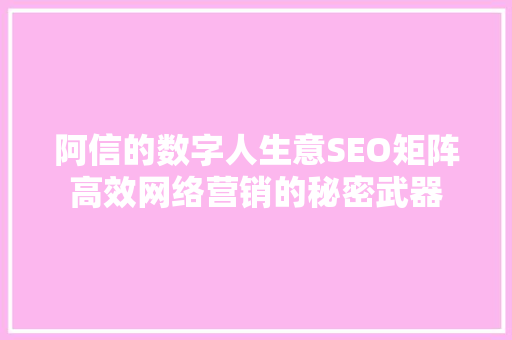 阿信的数字人生意SEO矩阵高效网络营销的秘密武器  第1张