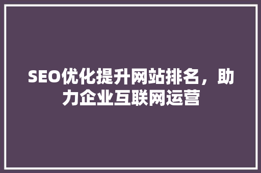 SEO优化提升网站排名，助力企业互联网运营