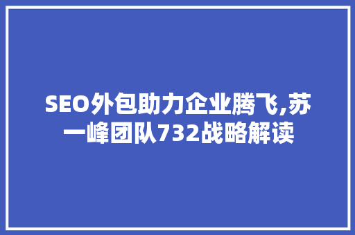 SEO外包助力企业腾飞,苏一峰团队732战略解读