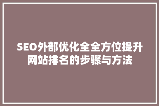 SEO外部优化全全方位提升网站排名的步骤与方法