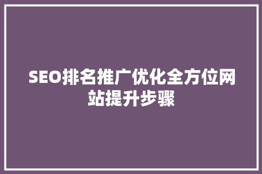 SEO排名推广优化全方位网站提升步骤