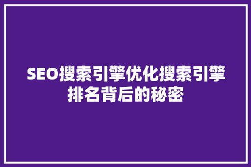 SEO搜索引擎优化搜索引擎排名背后的秘密