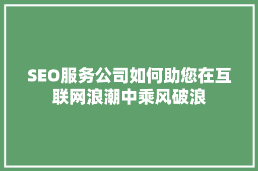 SEO服务公司如何助您在互联网浪潮中乘风破浪