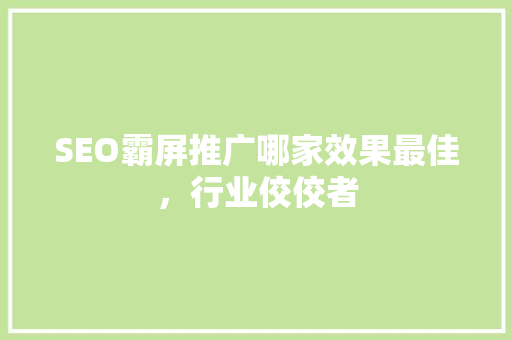 SEO霸屏推广哪家效果最佳，行业佼佼者