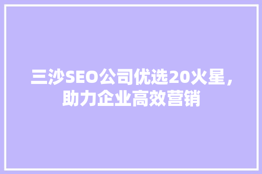 三沙SEO公司优选20火星，助力企业高效营销