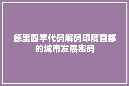 德里四字代码解码印度首都的城市发展密码  第1张