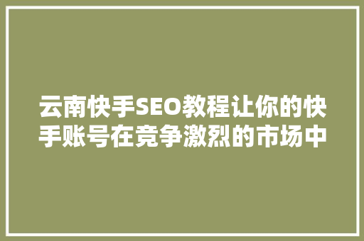 云南快手SEO教程让你的快手账号在竞争激烈的市场中脱颖而出  第1张
