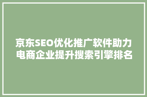 京东SEO优化推广软件助力电商企业提升搜索引擎排名的利器