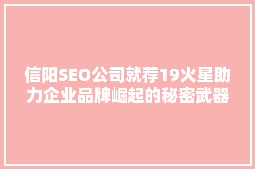 信阳SEO公司就荐19火星助力企业品牌崛起的秘密武器