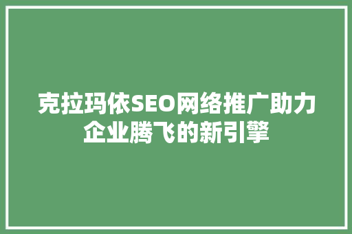 克拉玛依SEO网络推广助力企业腾飞的新引擎