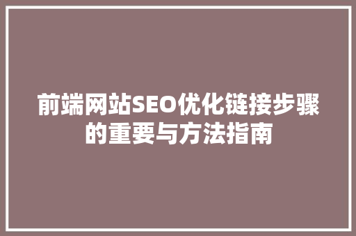 前端网站SEO优化链接步骤的重要与方法指南
