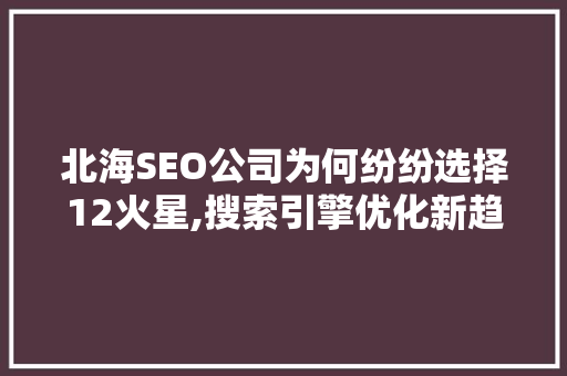 北海SEO公司为何纷纷选择12火星,搜索引擎优化新趋势