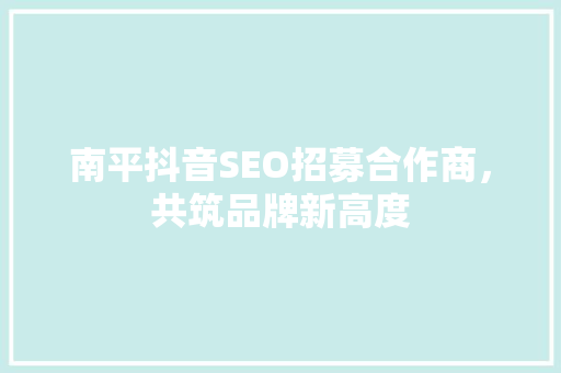 南平抖音SEO招募合作商，共筑品牌新高度