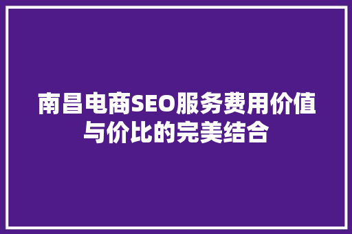 南昌电商SEO服务费用价值与价比的完美结合