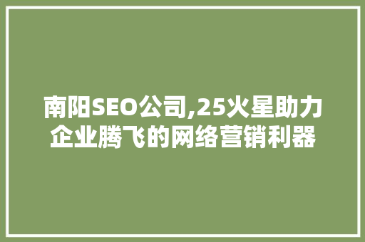 南阳SEO公司,25火星助力企业腾飞的网络营销利器