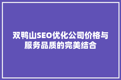 双鸭山SEO优化公司价格与服务品质的完美结合