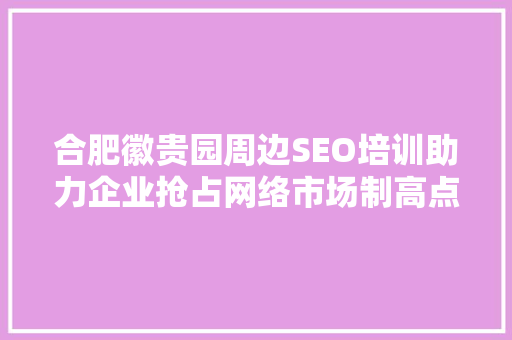 合肥徽贵园周边SEO培训助力企业抢占网络市场制高点
