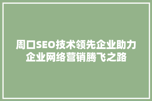 周口SEO技术领先企业助力企业网络营销腾飞之路