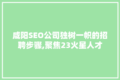 咸阳SEO公司独树一帜的招聘步骤,聚焦23火星人才