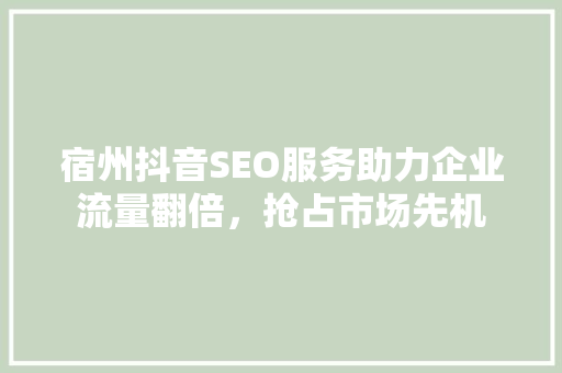 宿州抖音SEO服务助力企业流量翻倍，抢占市场先机