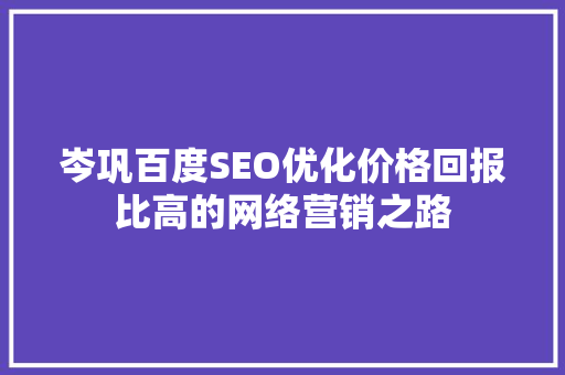 岑巩百度SEO优化价格回报比高的网络营销之路