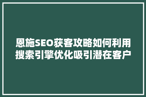 恩施SEO获客攻略如何利用搜索引擎优化吸引潜在客户