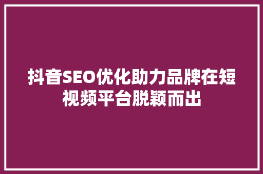 抖音SEO优化助力品牌在短视频平台脱颖而出