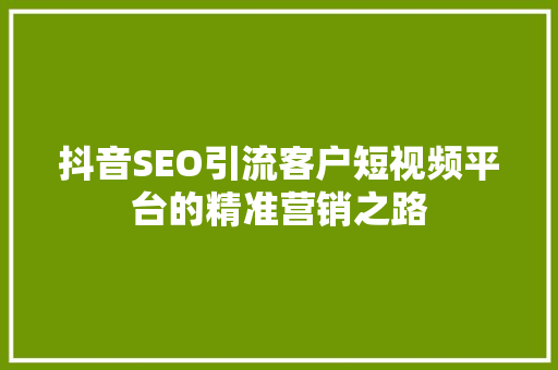 抖音SEO引流客户短视频平台的精准营销之路  第1张