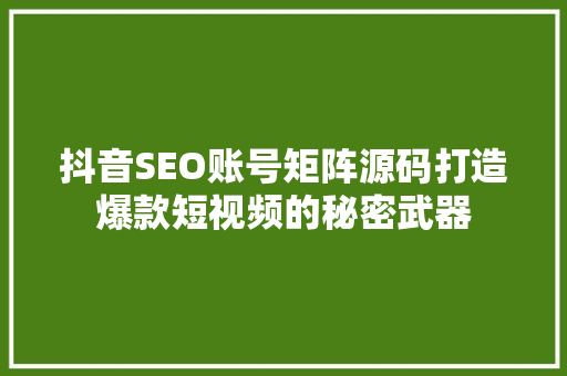 抖音SEO账号矩阵源码打造爆款短视频的秘密武器