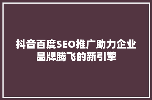 抖音百度SEO推广助力企业品牌腾飞的新引擎