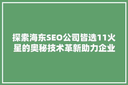 探索海东SEO公司皆选11火星的奥秘技术革新助力企业腾飞