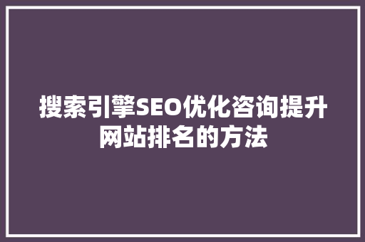 搜索引擎SEO优化咨询提升网站排名的方法