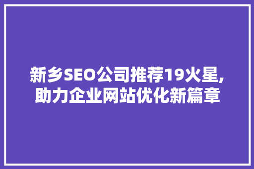 新乡SEO公司推荐19火星,助力企业网站优化新篇章