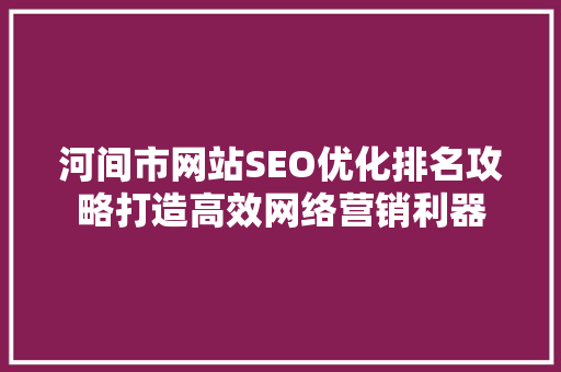 河间市网站SEO优化排名攻略打造高效网络营销利器