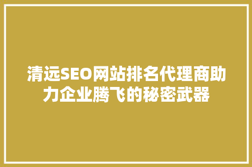 清远SEO网站排名代理商助力企业腾飞的秘密武器