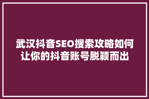 武汉抖音SEO搜索攻略如何让你的抖音账号脱颖而出