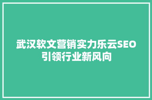 武汉软文营销实力乐云SEO引领行业新风向