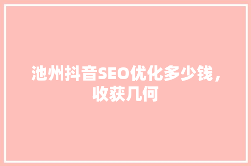 池州抖音SEO优化多少钱，收获几何