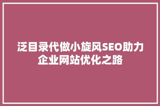 泛目录代做小旋风SEO助力企业网站优化之路