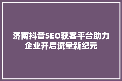 济南抖音SEO获客平台助力企业开启流量新纪元