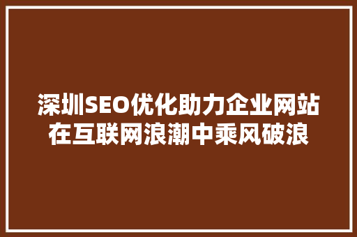 深圳SEO优化助力企业网站在互联网浪潮中乘风破浪  第1张