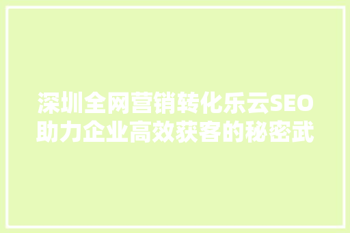 深圳全网营销转化乐云SEO助力企业高效获客的秘密武器