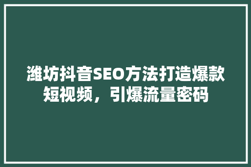 潍坊抖音SEO方法打造爆款短视频，引爆流量密码
