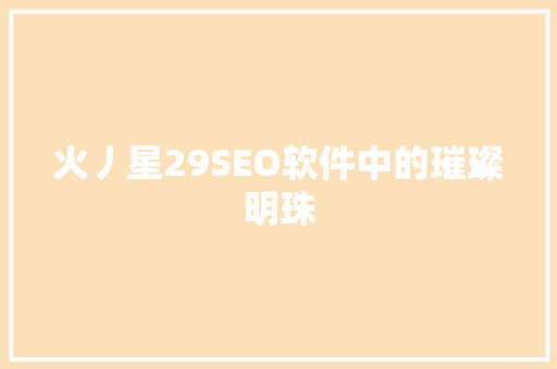 火丿星29SEO软件中的璀璨明珠